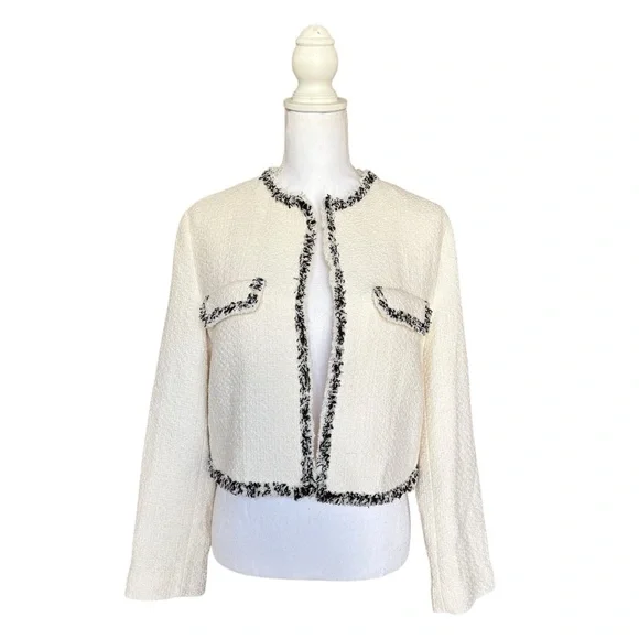 MNG Cinta Open Front Crop Tweed Jacket-Size Medium - Picture 4 of 13